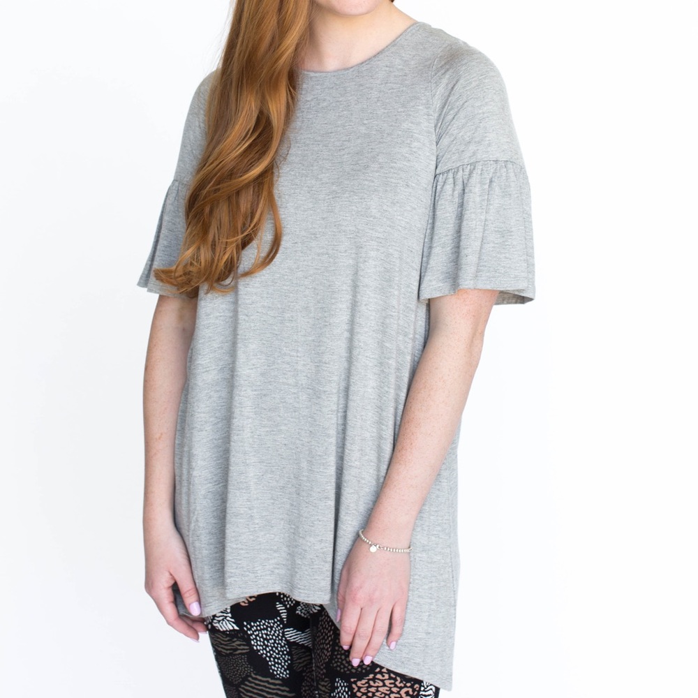 Ruffle Sleeve Tunic Heather Grey